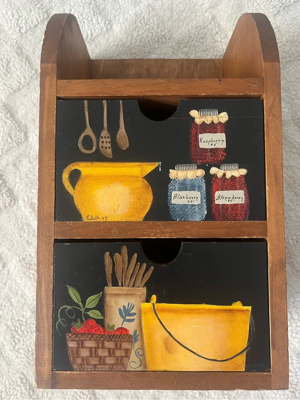 Vintage Hand-Painted Wooden Kitchen Storage Organizer in bold colors